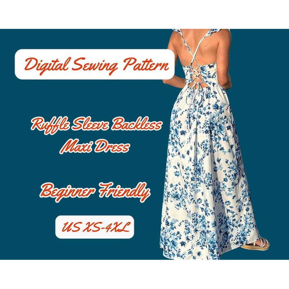 Backless Dress Sewing Pattern Maxi Tie Back Crisscross XS4XL Woman Floral Party Vacation Dress PDF 4