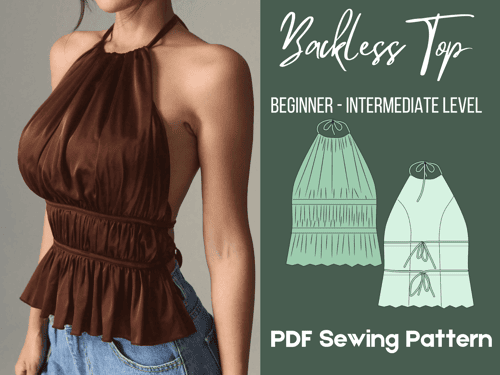 Halter Neck Top Pattern, Backless Camisole, Tie Back, PDF Pattern, XS-4XL, Summer Wear, Beach Top