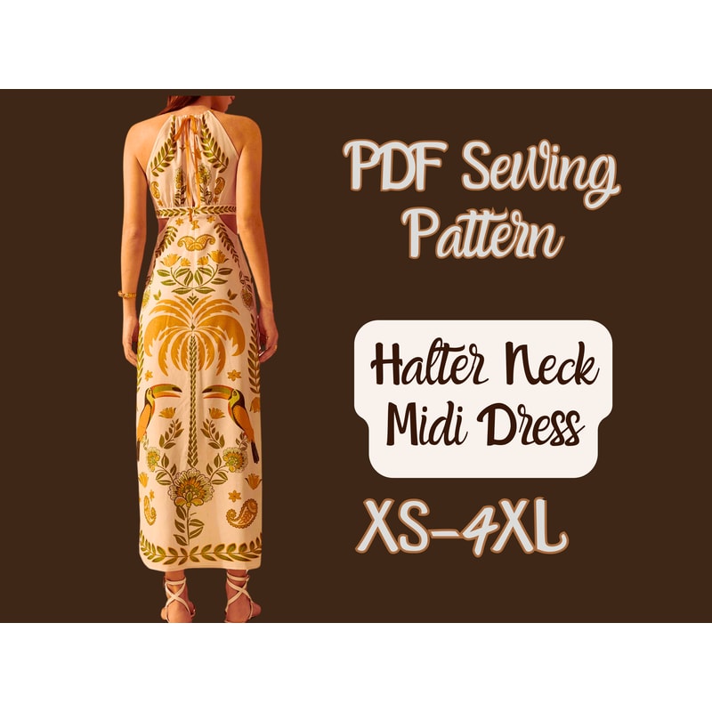 Dress Pattern Halter Neck Sleeveless Dress PDF XS4XL Hollow Side Aline Dress Sewing Pattern 1