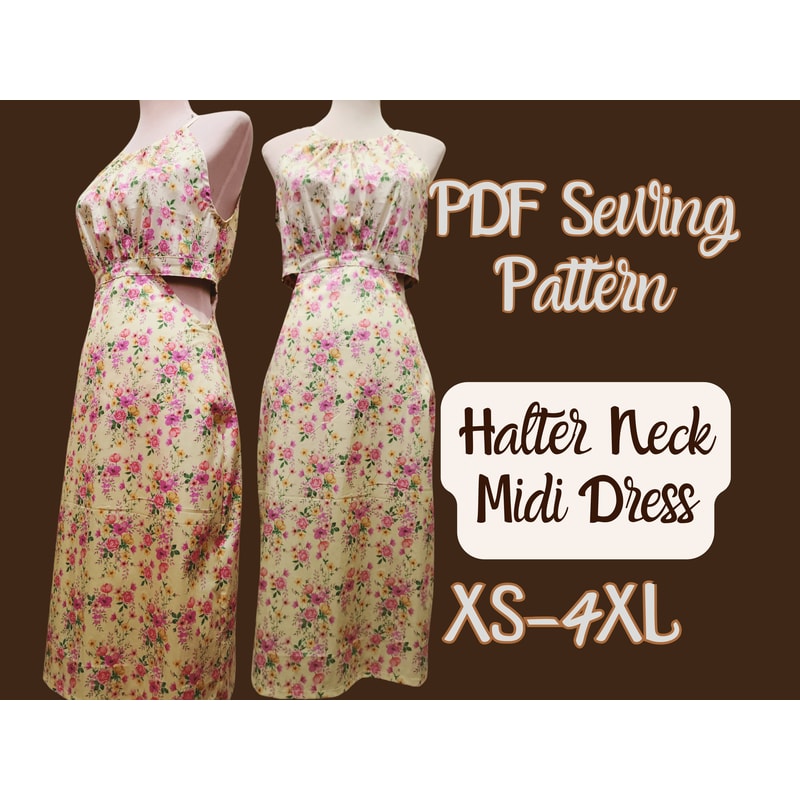 Dress Pattern Halter Neck Sleeveless Dress PDF XS4XL Hollow Side Aline Dress Sewing Pattern 2