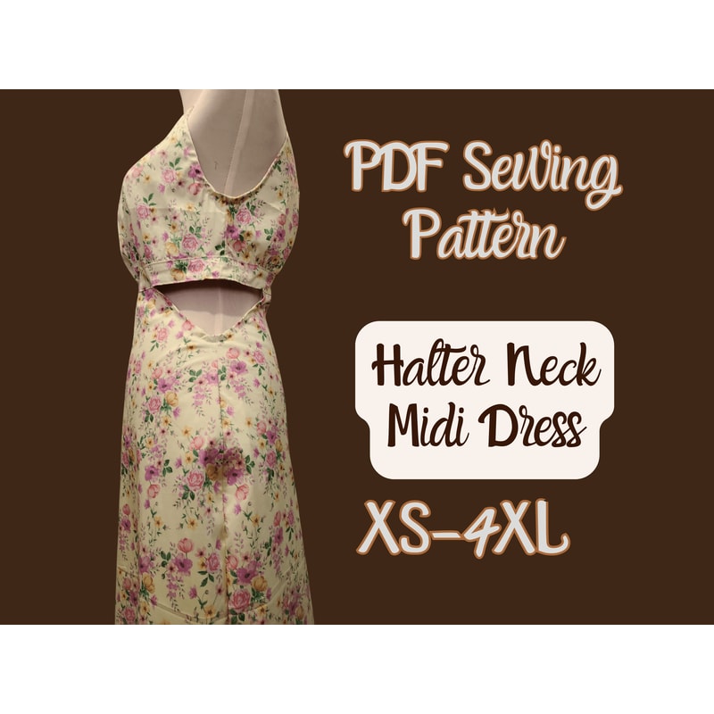 Dress Pattern Halter Neck Sleeveless Dress PDF XS4XL Hollow Side Aline Dress Sewing Pattern 3
