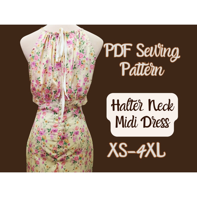 Dress Pattern Halter Neck Sleeveless Dress PDF XS4XL Hollow Side Aline Dress Sewing Pattern 4