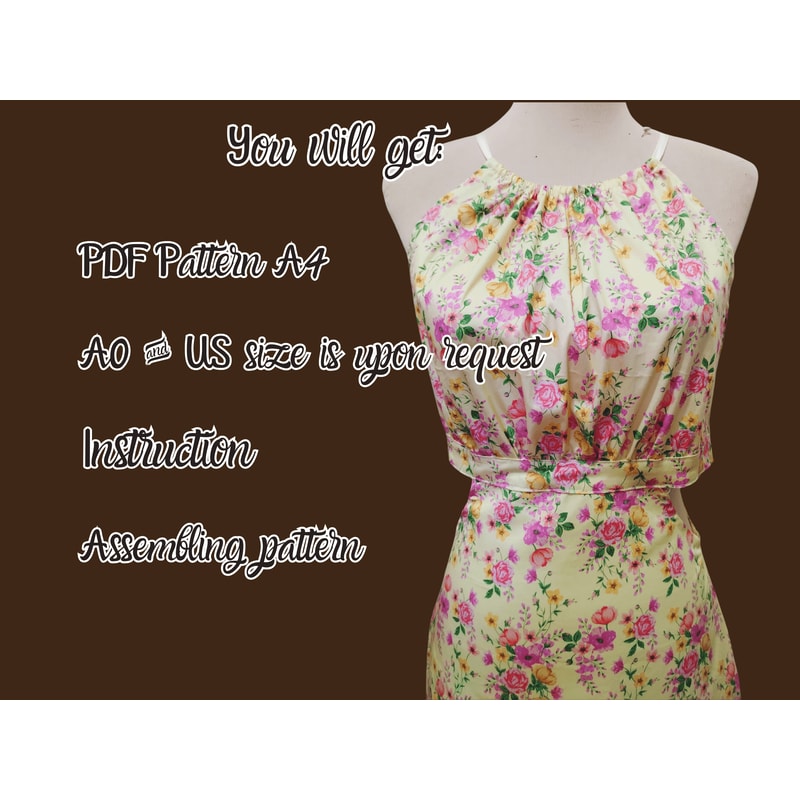 Dress Pattern Halter Neck Sleeveless Dress PDF XS4XL Hollow Side Aline Dress Sewing Pattern 5