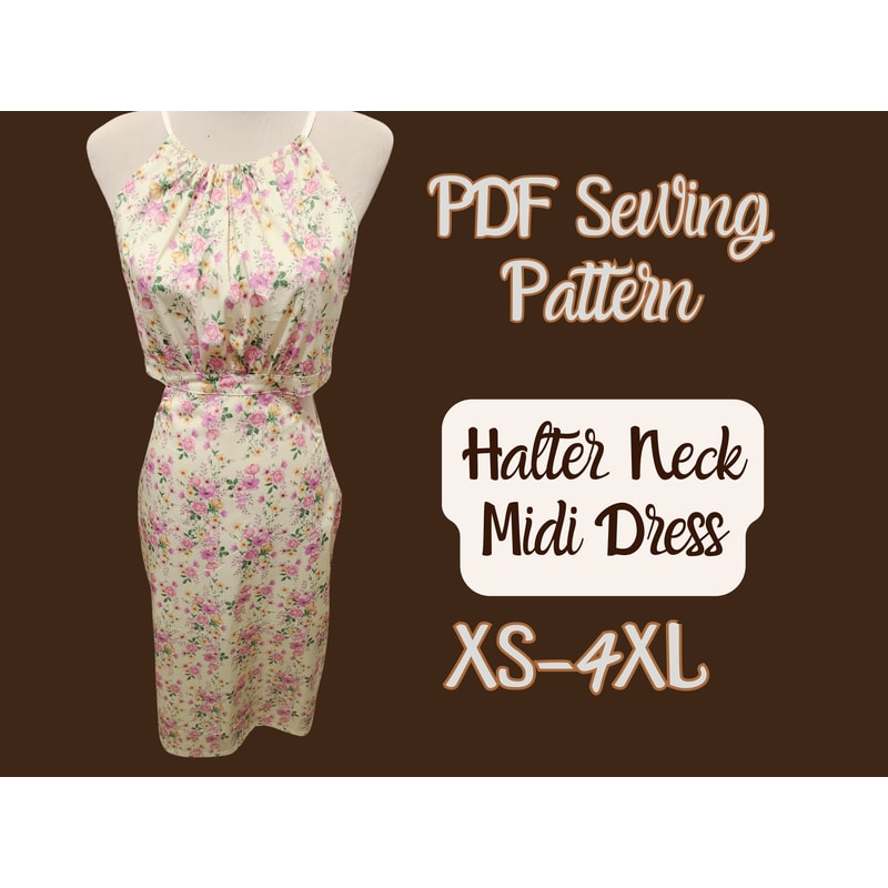 Dress Pattern Halter Neck Sleeveless Dress PDF XS4XL Hollow Side Aline Dress Sewing Pattern 6