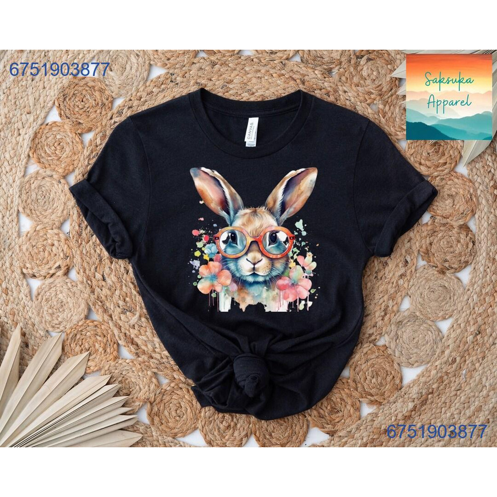 Cute Easter Bunny Shirt with Glasses, Colorful Floral Design, Perfect Easter Gift for Bunny Lovers.jpg