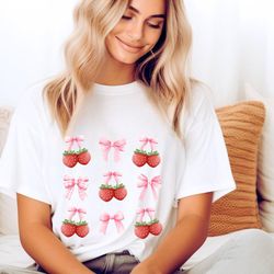 coquette strawberry collection t-shirt, bow shirt, top, clothes, ribbon