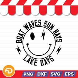 Boat Waves Sun Rays Lake Days SVG, PNG, EPS, DXF Digital Download