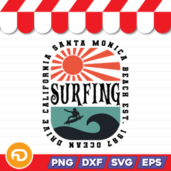 surfing ocean drive california santa monica beach est. 1987 svg, png, eps, dxf digital download