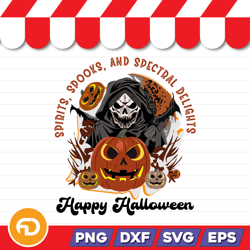 spirits, spooks, and spectral delights happy halloween svg, png, eps, dxf digital download