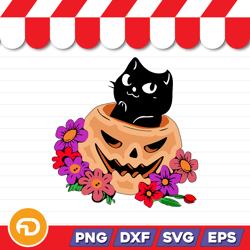 cat in pumpkin svg, png, eps, dxf digital download