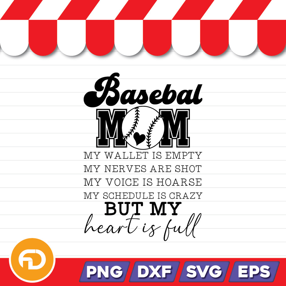 BASE BALL MOM BUT MY HEART IS FULL Svg Png Eps Dxf Digital Download