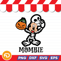 minnie mouse with halloween face & skull svg, png, eps, dxf digital download