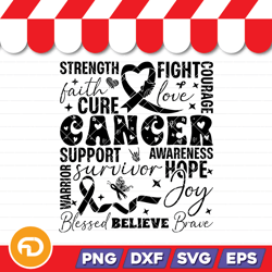 strength faith cure cancer awareness-v2 svg, png, eps, dxf digital download