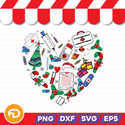 medical heart christmas nurse merry christmas svg, png, eps, dxf digital download