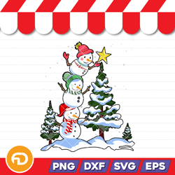 cute snowman with christmas tree svg, png, eps, dxf digital download
