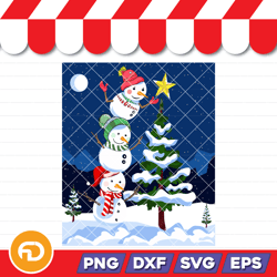 cute snowman with christmas tree-v2 svg, png, eps, dxf digital download