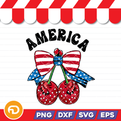 coquette american flag cherry coquette bow 4th of july american flag sublimation svg, png, eps, dxf digital download