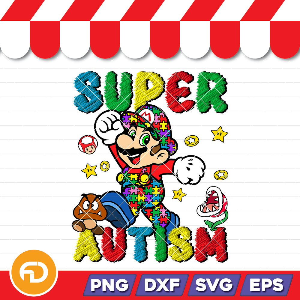 Super Mario autism SVG autism awareness puzzle PNG Mario puzzle piece clipart autism Super Mario