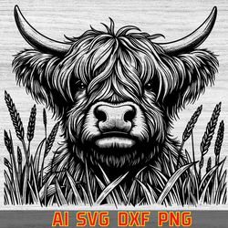 highland cow vector | dxf | laser | screen | silhouette | unique highlan design | crafts | cut file highland cow