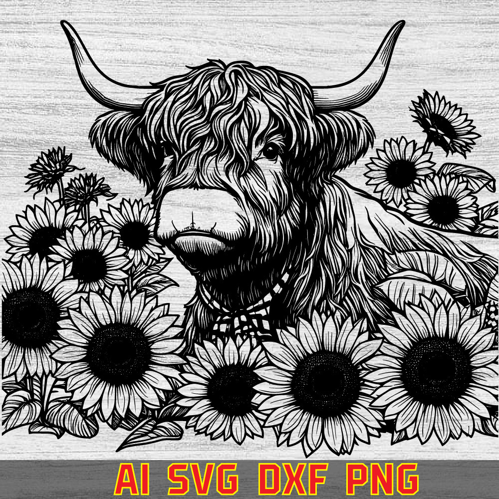 Watercolor Highland Cow With Sunflowers Clipart 12 PNG Cow Clipart Highland Cow Vector Image Highla 0