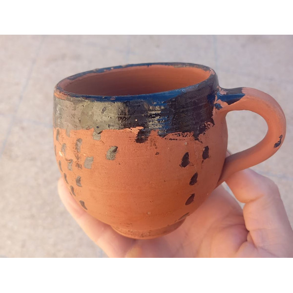 Handmade Moroccan Clay Cup adorned with traditional tar paint.JPG