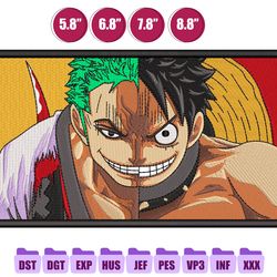 zoro luffy anime embroidery design, machine embroidery design files, anime embroidery files.