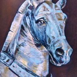 Original oil painting on canvas, portrait of a horse