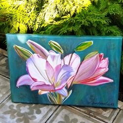 Original oil painting on canvas of Lilies, 40*60 cm