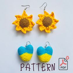 Sunflower earrings, sunflower pattern, crochet pattern, instant download digital file