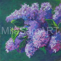 Lilac Oil Pastel Painting Original Wall ART, Small painting - 025