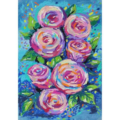 Roses Oil Pastel Painting, Original Wall ART, Small painting - 026