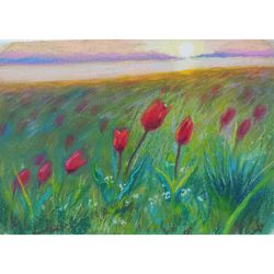 Original oil pastel painting of tulips - 035