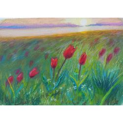 original oil pastel painting of tulips - 035