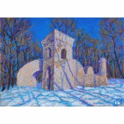 original painting - march in tsaritsyno - wall art - oil pastel artwork - 039