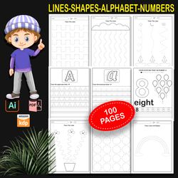 Tracing worksheet for kids -100 Pages