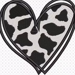 cow print heart embroidery design, animal print heart machine embroidery files