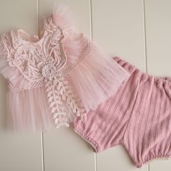 Newborn girl pink top and pants photo props outfit