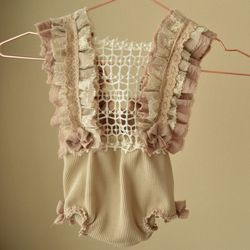 Sitter girl 6-12 month taupe lace romper photo prop