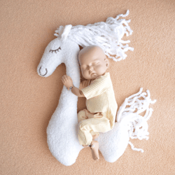 White horse newborn posing pillow photo prop. Newborn posing toy. First picture prop . Photography stuff for newborn