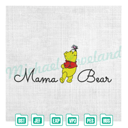 mama bear winnie the pooh butterfly embroidery ,embroidery design, digital embroidery,embroidery files