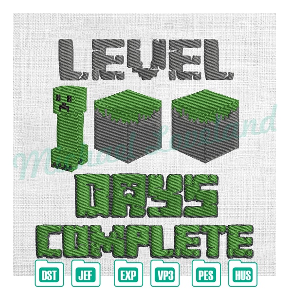 Minecraft Embroidery Pattern Level 100 Days Of School Complete Minecraft Embroidery ,Scho | Inspire ...