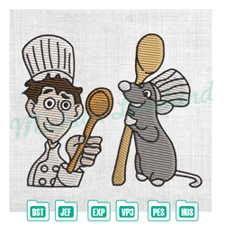 ratatouille and alfredo linguini couple embroidery , embroidery design file, digital embroidery
