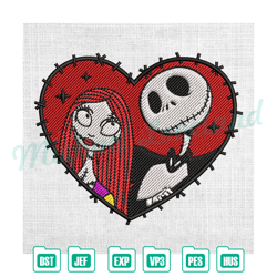jack and sally couple valentine heart design embroidery , embroidery design file, digital embroidery