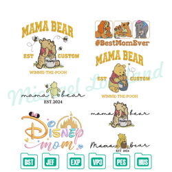 mama bear winnie the pooh mother day bundle embroidery , embroidery design file, digital embroidery
