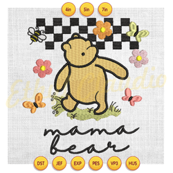 mama bear winnie the pooh checkered embroidery ,embroidery design, digital embroidery,embroidery file