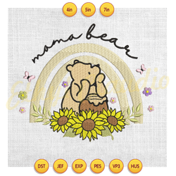 mama bear winnie the pooh sunflower embroidery ,embroidery design, digital embroidery,embroidery file