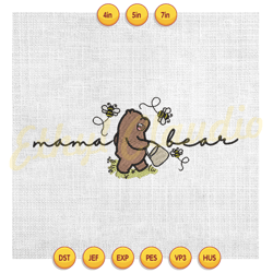 mama bear winnie the pooh love bee embroidery ,embroidery design, digital embroidery,embroidery file