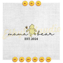 mama bear winnie the pooh love butterfly embroidery ,embroidery design, digital embroidery,embroidery file
