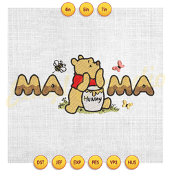 mama winnie the pooh bear love hunny embroidery , embroidery design, digital embroidery