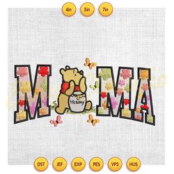 floral mama bear winnie the pooh hunny embroidery , embroidery design, digital embroidery